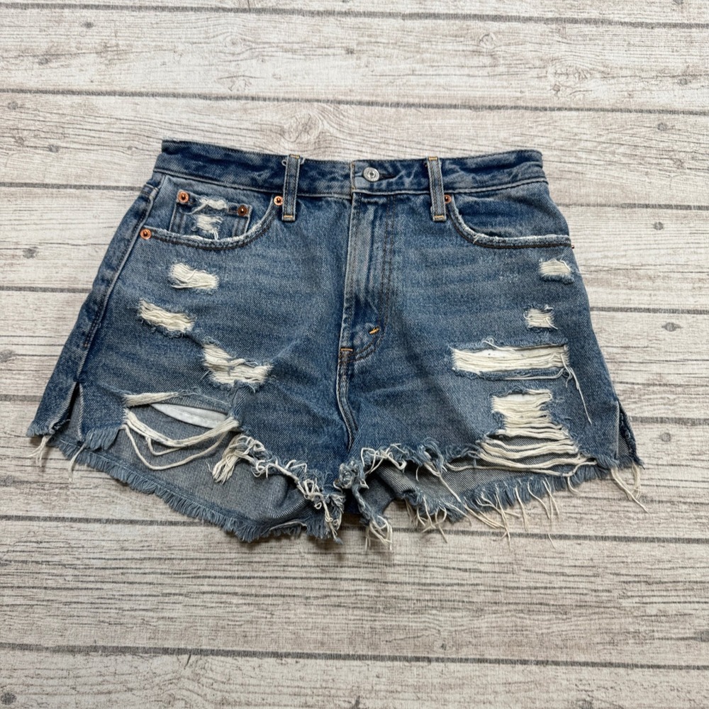 Y2K Abercrombie & Fit Shorts Women's 4/27 Blue Denim Annie High Rise Distressed